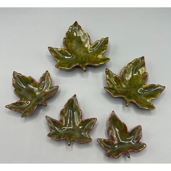 5 Ceramic Maple Leaf Decorative Nesting Accents Trinket Glazed Autumn Decor - Picture 8 of 8